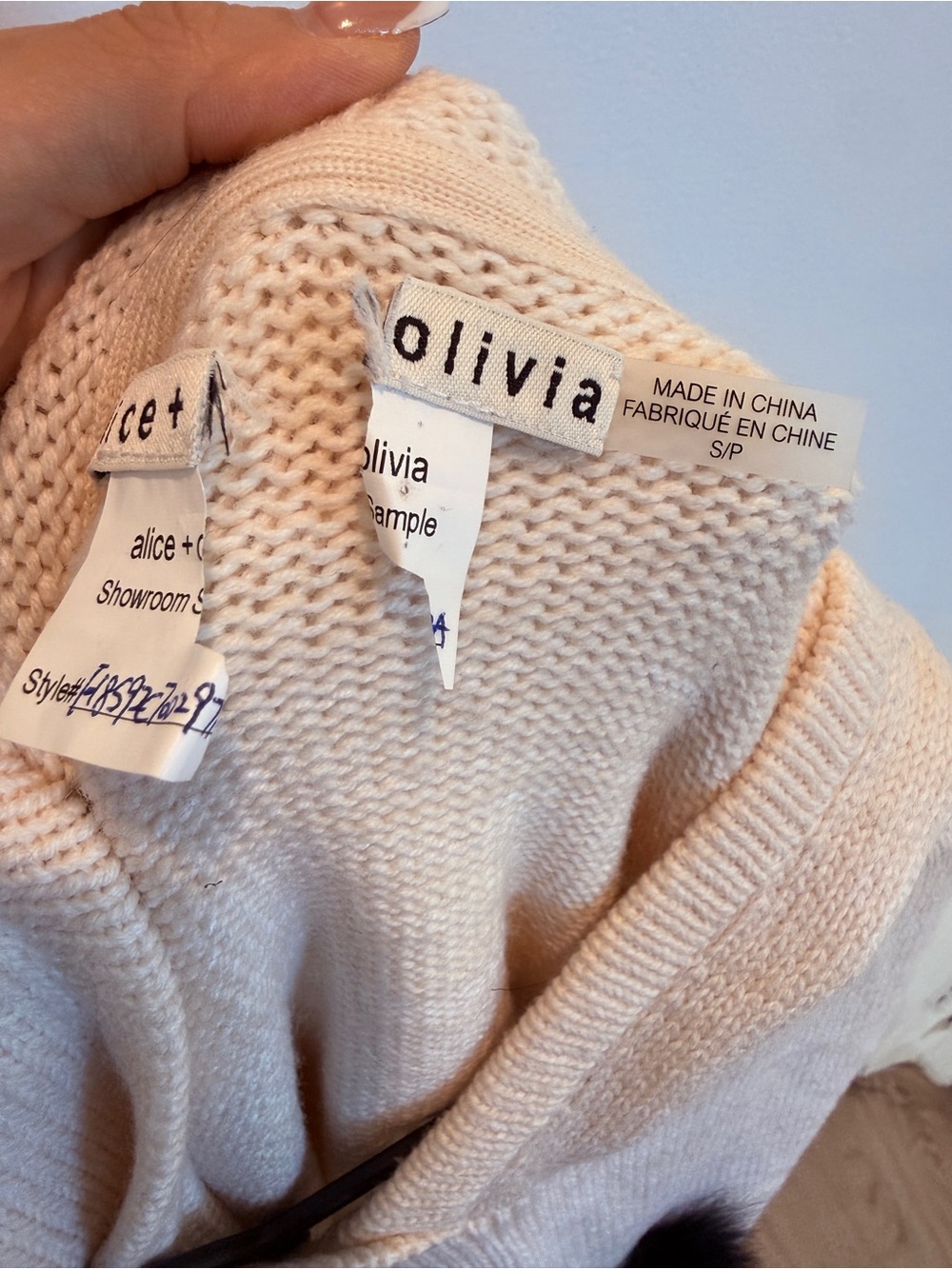 Alice + Olivia Oscar Staceface Knit Hoodie — Showroom Sample, Cream - Picture 3 of 3